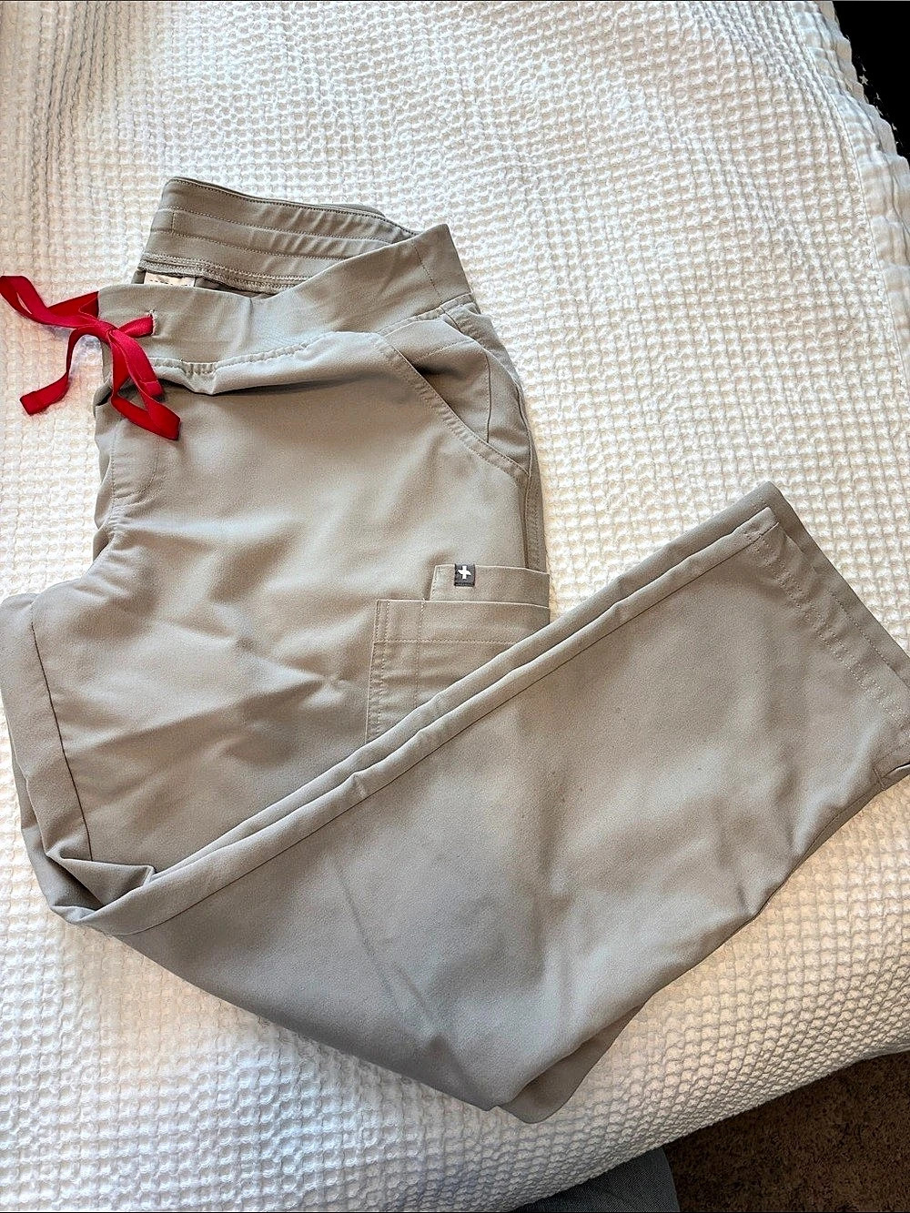 FIGS Yola Yoga Scrub Pants Straight Leg Beige